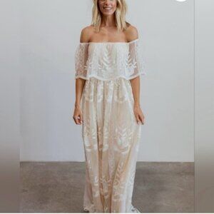 Baltic Born Cream Off-Shoulder Flutter Sleeve Maxi Dress